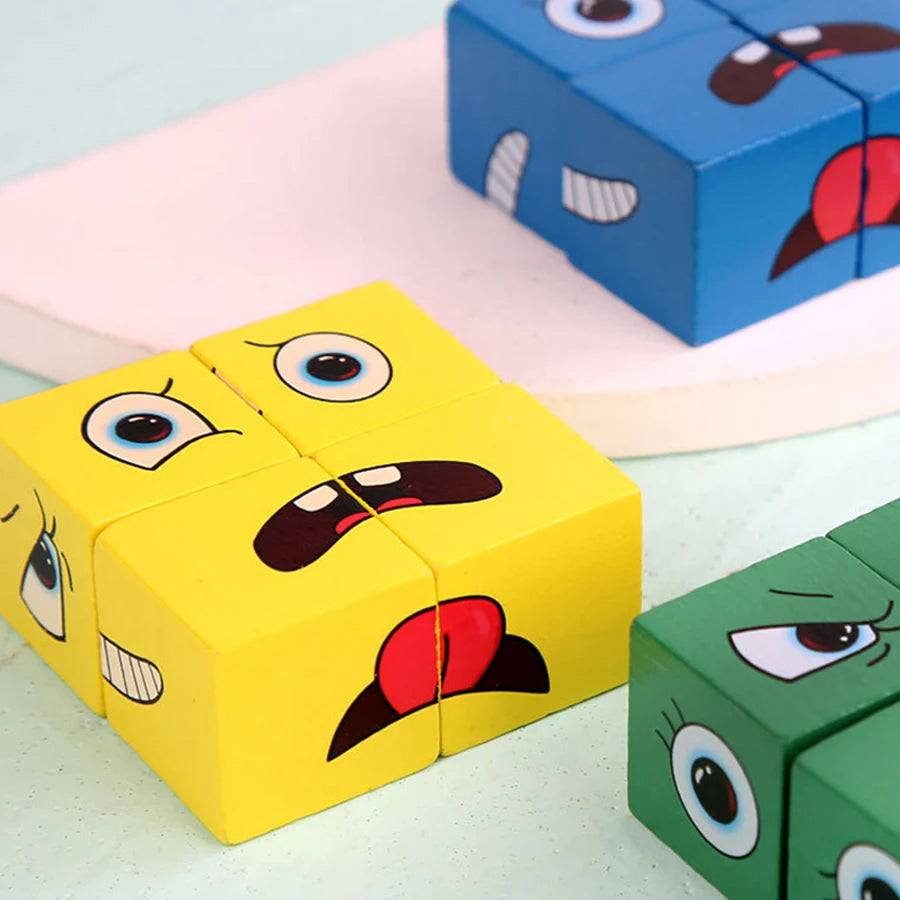 Kids Face Expression Puzzle Blocks – Montessori Cube Table Game Toy for Early Education & Gifts