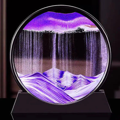 Purple 3D Moving Sand Art – Deep Sea Round Glass Hourglass Quicksand Picture for Home, Office, and Gift Decor