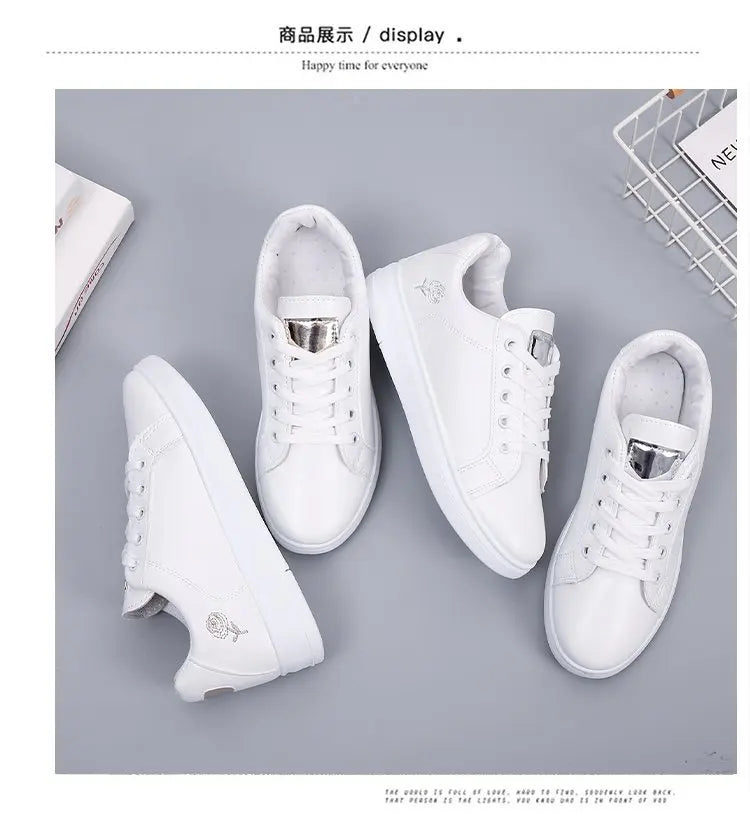 Women Casual Shoes Spring Autumn Sneakers Fashion White Breathable Embroidered Flower Lace-Up Tennis shoes