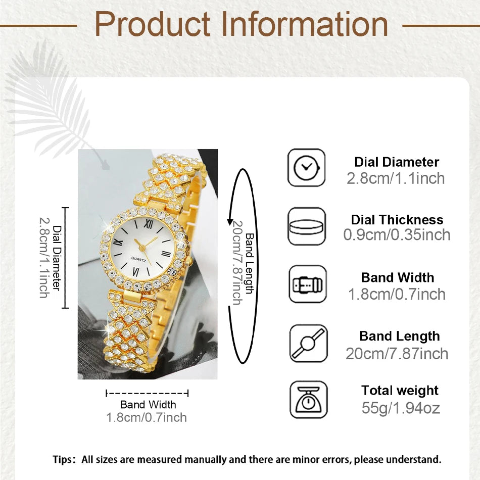 6PCS Set Women Watch Female Clock Roman Dial Luxury Brand Design Casual Ladies Quartz Wrist Watch Bracelet Set Montre Femme