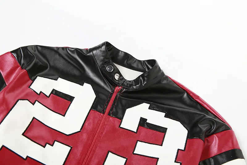 Winter Leather Jackets Women Crop Varsity Baseball Coats Y2K Streetwear 2023 Cyber Racer Patchwork Cropped Jackets Coats