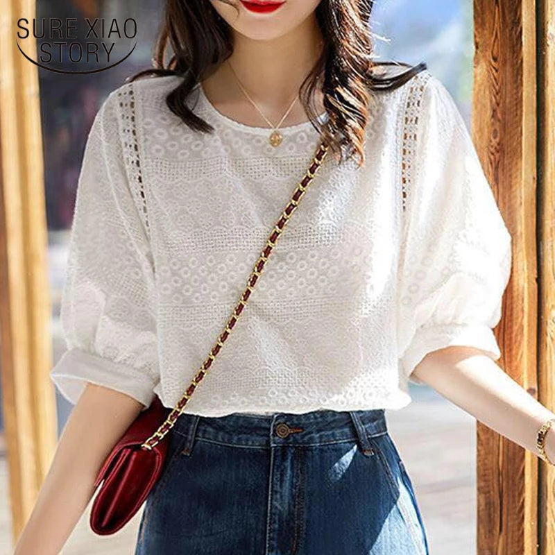 New Spring Fashion Chiffon Women Shirt Blouse Short Sleeve Women's Loose Clothing Loose Bow Neck Women's Tops Blusas D560 50