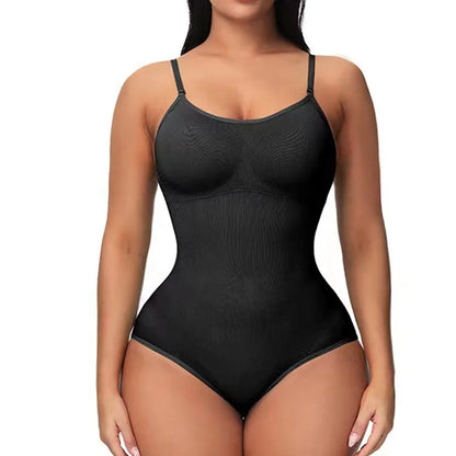 Black Brief V-Neck Spaghetti Strap Bodysuit – Slimming Open-Crotch Shapewear for Women
