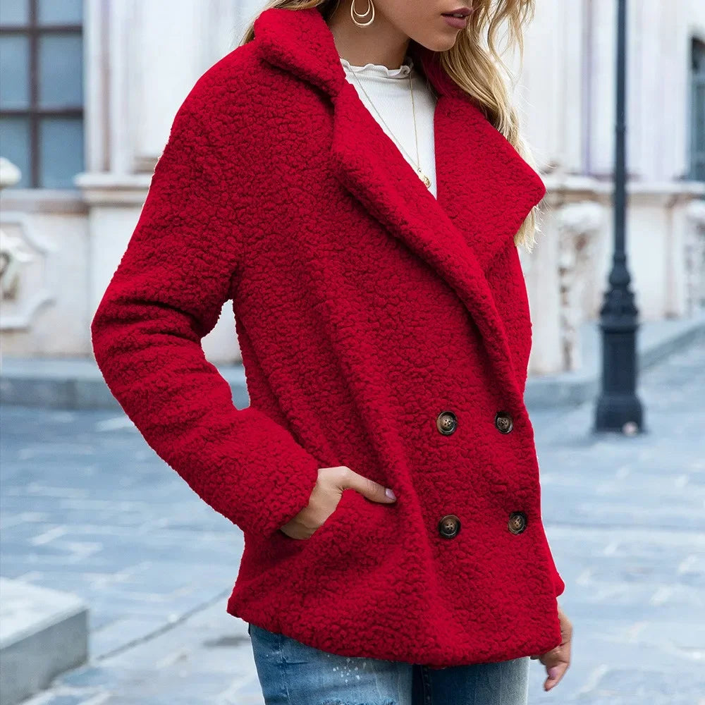 S-5xl Harajuku Solid Color Women Winter Spring Loose Warm Coat High Quality Teddy Fleece Button Jacket Female Casual Veste Femme