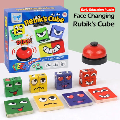 Kids Face Expression Puzzle Blocks – Montessori Cube Table Game Toy for Early Education & Gifts