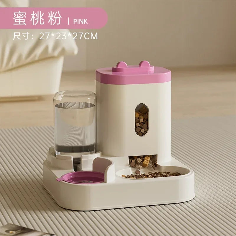 Pink 2L|L Automatic Pet Feeder with Water Fountain – Large Capacity Dog & Cat Food Dispenser, Puppy Food Storage Bowl