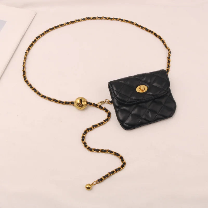 Chain Waist Bag Women Fashion PU Leather Chest Bag Mini Coin Purse