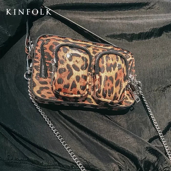 Lux Trendy Vintage Fashion Style Leopard Texture Print Shoulder Bag for Women Hip Hop Street Style Cross-body Bad Female