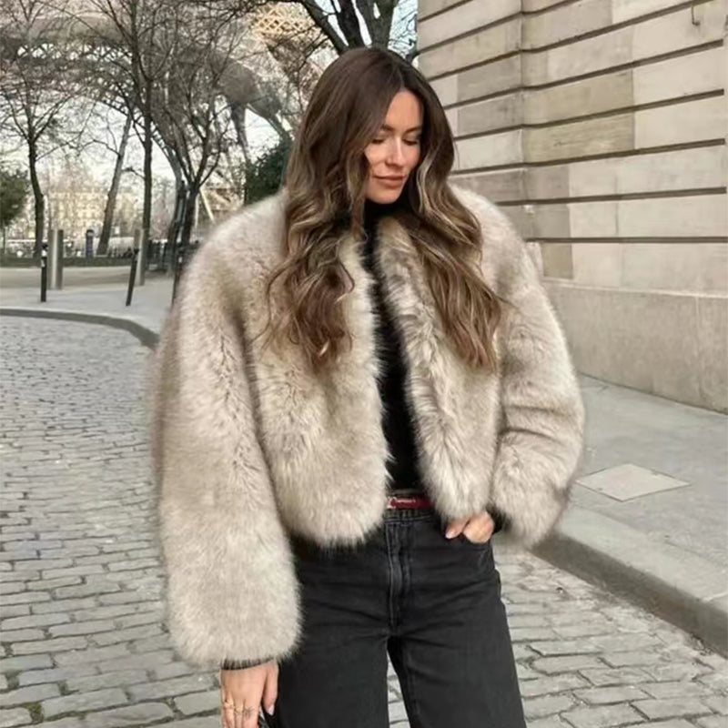 Chic Street Blogger Fashion Girls 2024 Winter Trendy Faux Raccoon Fox Fur Coat Jacket Women Thick Warm Cropped Fluffy Overcoats