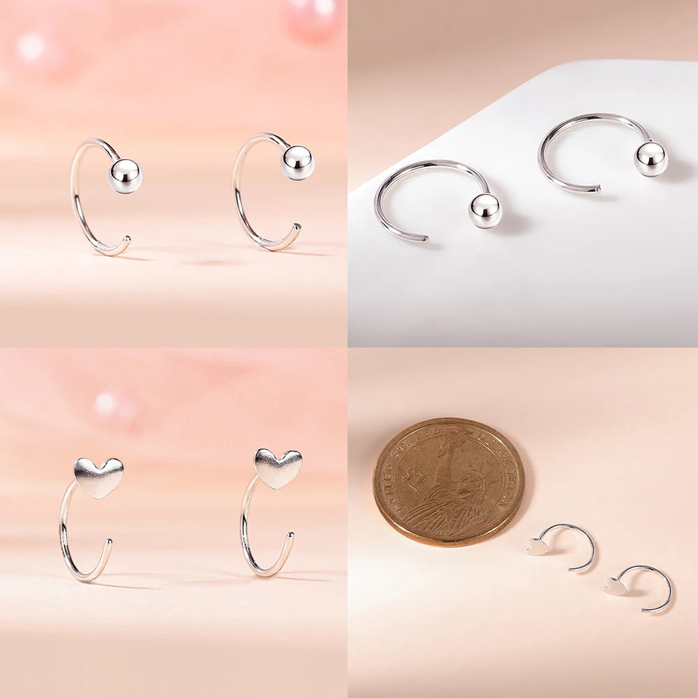 AOEDEJ 20G 2PCS 999 Sliver Open Earrings Jewelry Girl Cute Cat Heart Hoop Earring Crystal Opening Huggies Piercings Circle Ring