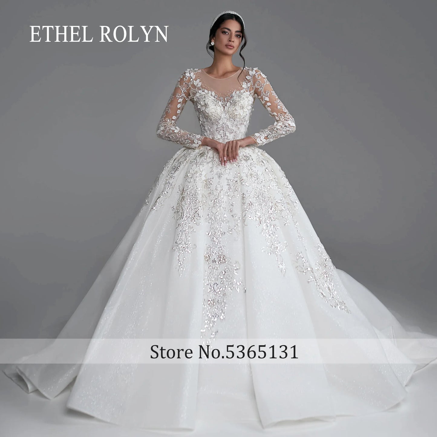 ETHEL ROLYN Long Sleeve Ball Gown Wedding Dress Exquisite SCOOP Sequined Beading Royal Train Wedding Gown Vestidos De Novia