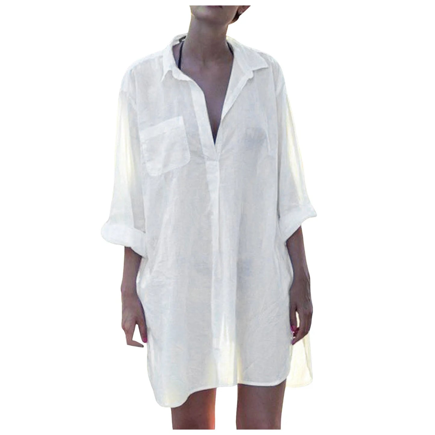 Summer Beach Shirt Women Swimsuit Cover Up Solid Batwing Sleeve Loose Soft Bathing Suits Tunic Kimono Dress Pareo Beachwear