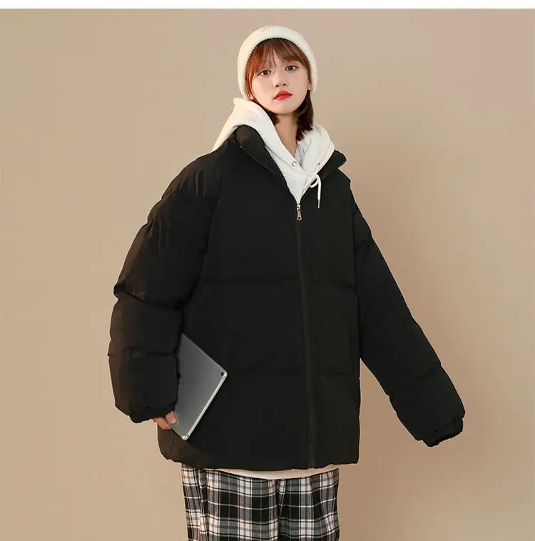 Streetwear Oversize Stand Collar Warm Women's Winter Jacket Solid Color Parka Fashion Casual Winter Coats For Woman