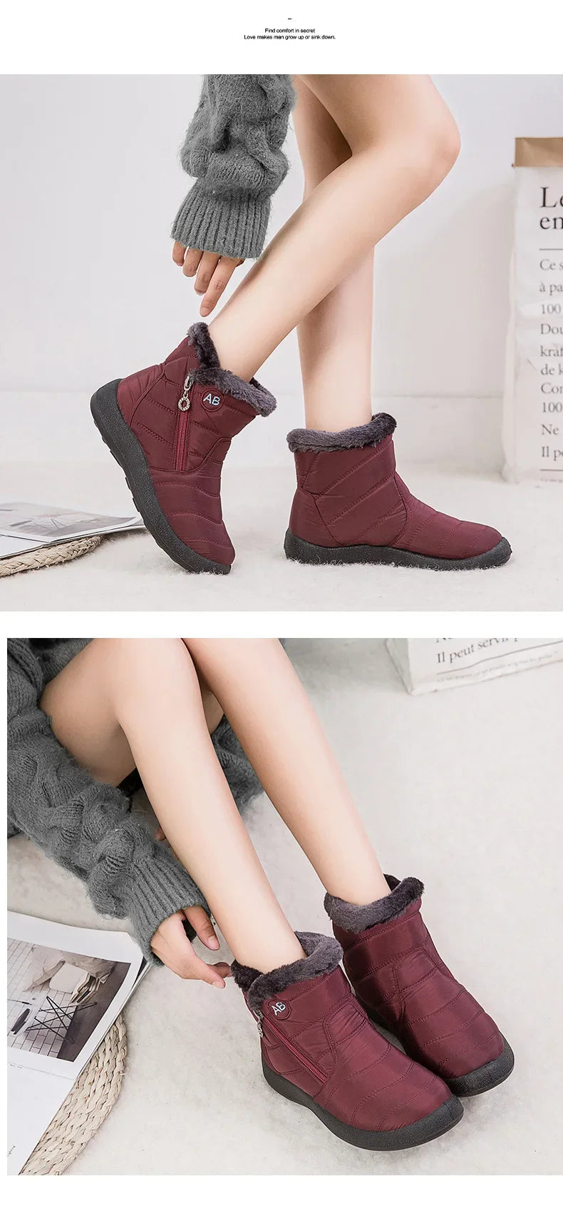 Women Boots Snow Keep Warm Shoes Woman Waterproof Platform Boots Zipper Boots Ladies Flat Fashion Botas Mujer Winter Boot Female