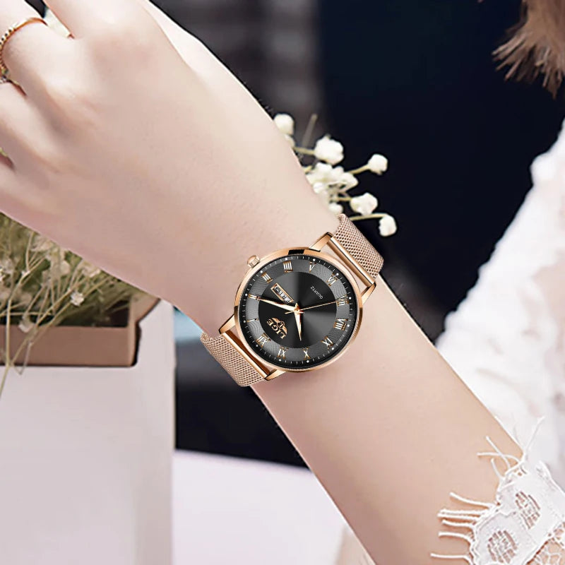 LIGE Fashion Elegant Quartz Women's Watch Bracelet Casual Business Clock Movement Simple Waterproof Mesh Belt Ladies Watches NEW