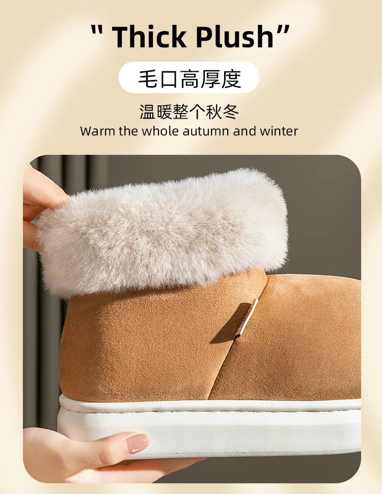 Thick Sole Cotton Slippers for Women Winter Warm Plush Shoes Couples Indoor Home Floor Footwear Female Male Street Snow Boots