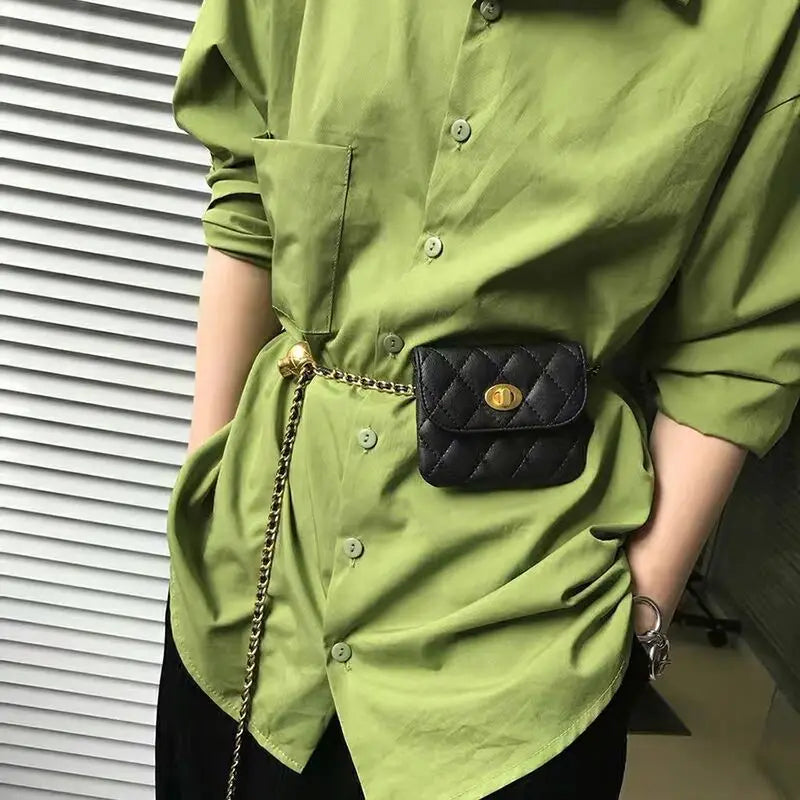 Chain Waist Bag Women Fashion PU Leather Chest Bag Mini Coin Purse