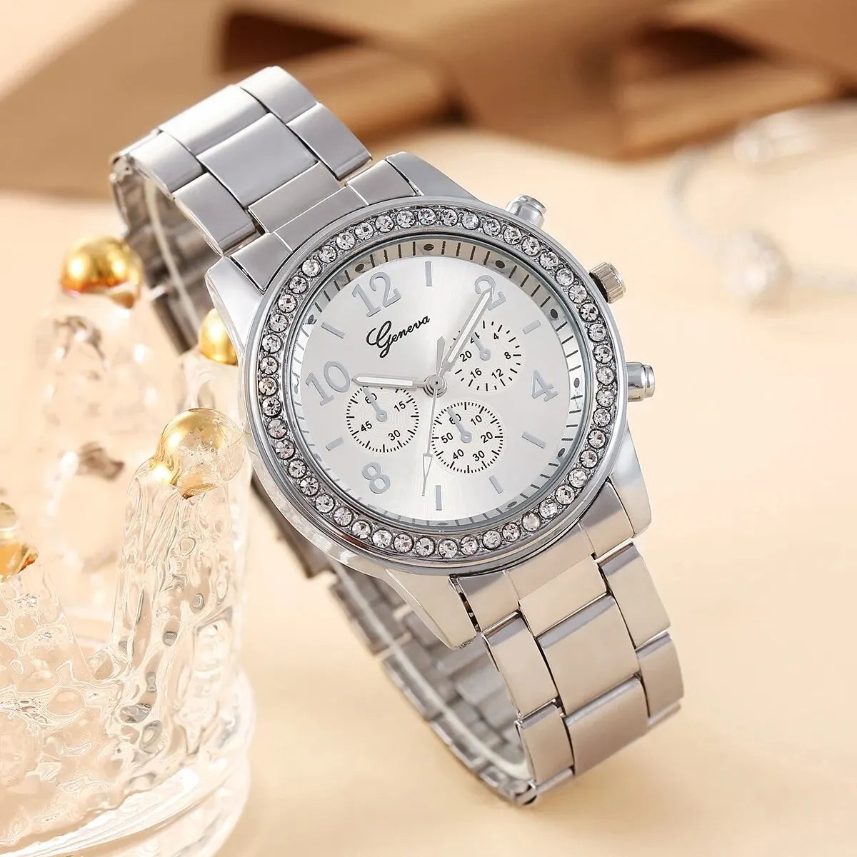 Luxurious Versatile Women's Business Bracelet Watch Set, Rhinestone Personalized Jewelry As A Gift For Her