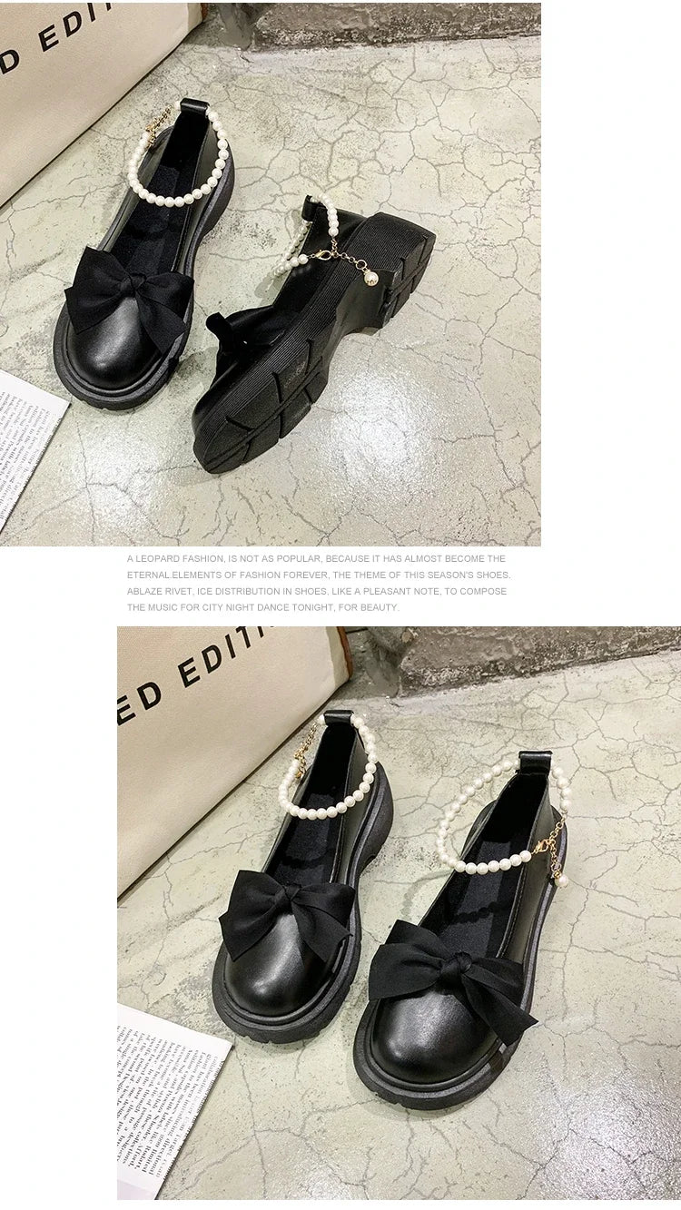 Women Thick Platform Mary Janes Lolita Shoes Party Pumps Summer 2022 New Sandals Bow Chain Mujer Shoes Fashion Oxford Zapatos