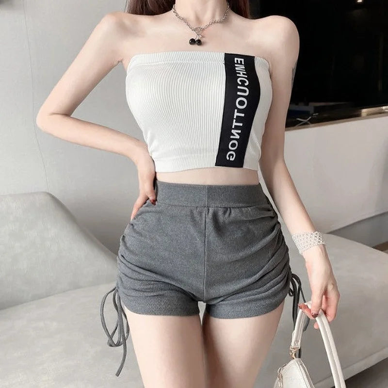 Shorts Women Soft Skinny Folds High Elastic Waist Jogger Young Teens Summer Ulzzang Casual Femme Trousers All-match Solid Simple