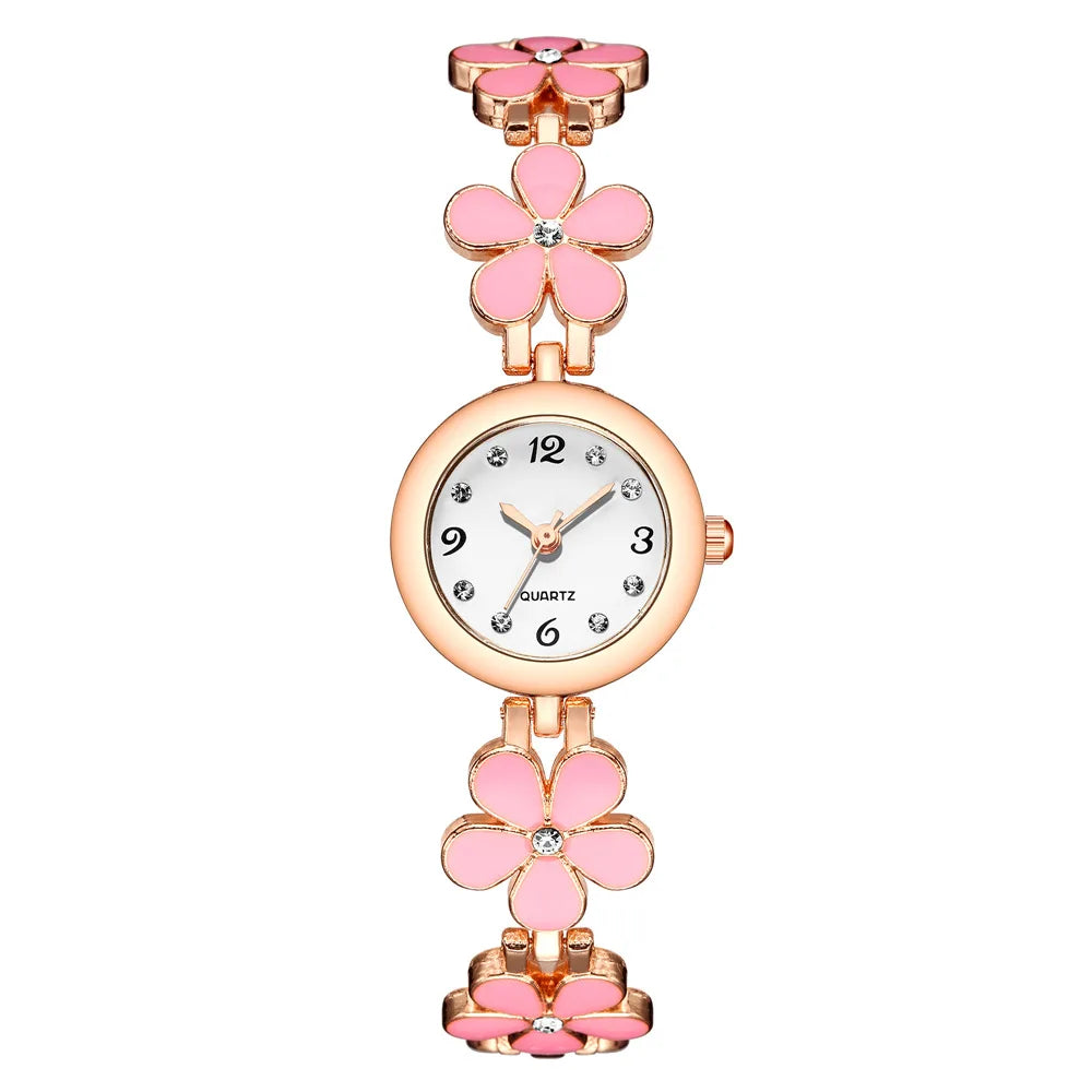 sweet flower style rhinestone quartz women bracelet watch