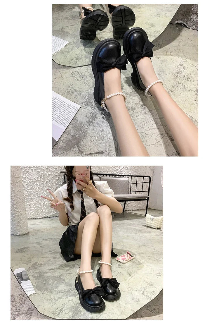 Women Thick Platform Mary Janes Lolita Shoes Party Pumps Summer 2022 New Sandals Bow Chain Mujer Shoes Fashion Oxford Zapatos