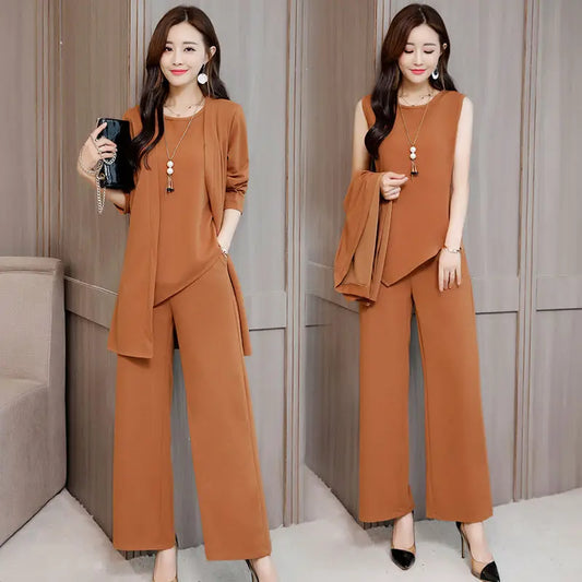 Women's Fashionable Stylish Wide Lady Slimming Fashion plus Size Women Three-Piece Suit