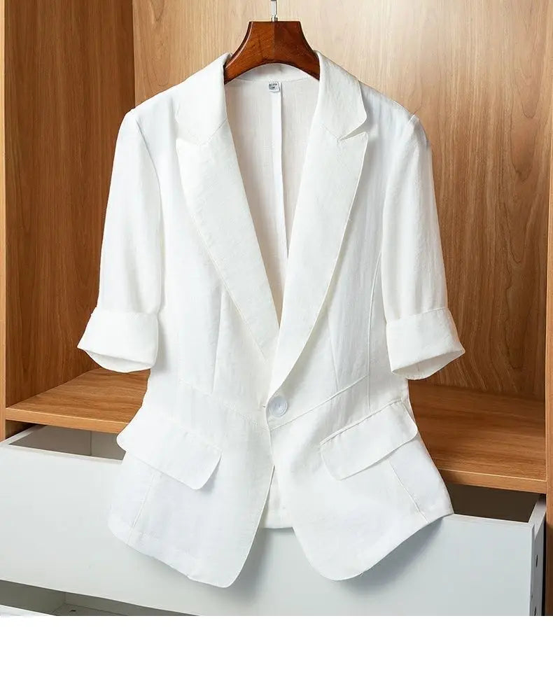 Women's Summer New Chiffon Small Suit Commuter Fashion Button Pocket Splicing Casual Breathable Versatile Thin Mid Sleeved Tops