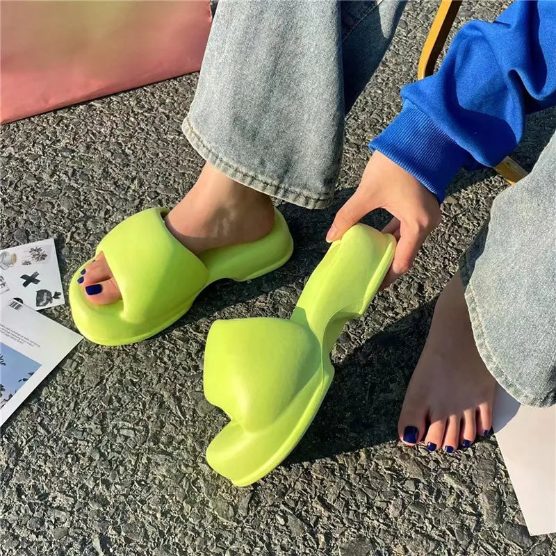 Ladies High Heels House Slippers Summer New Flip Flops Woman Eva Soft Sole Flat Shoes Non-Slip Slides Beach Sandal Candy Color