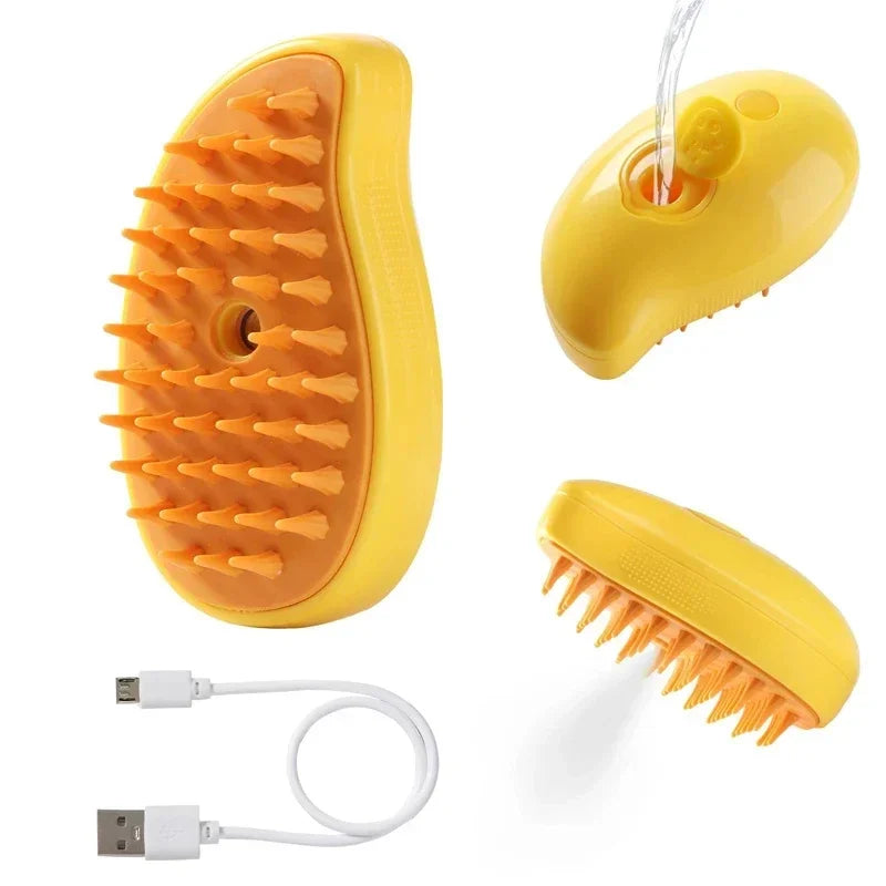 Yellow Mango Steam Pet Brush 3-in-1 Grooming Comb for Dogs & Cats – Spray Massage Brush for Tangled & Loose Hair Removal (1–2pcs)
