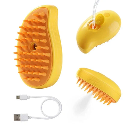 Yellow Mango Steam Pet Brush 3-in-1 Grooming Comb for Dogs & Cats – Spray Massage Brush for Tangled & Loose Hair Removal (1–2pcs)