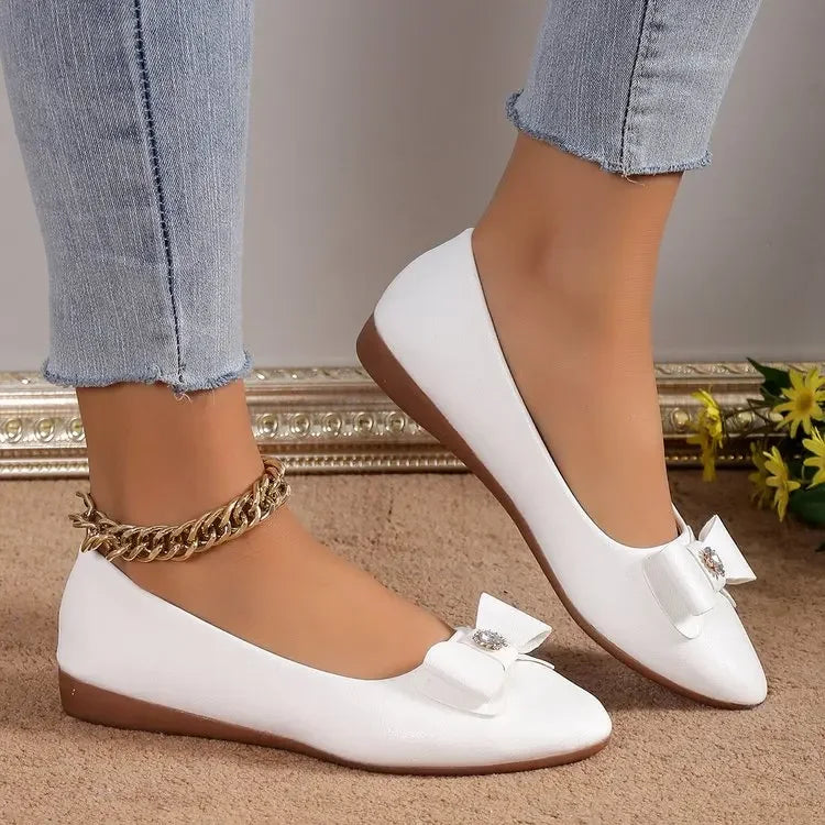 Women Casual Flats Shoes  New Bow Elegant Walking Shoes Spring Designer Brand Retro Dress Soft Sole Shoes Zapatillas Mujer