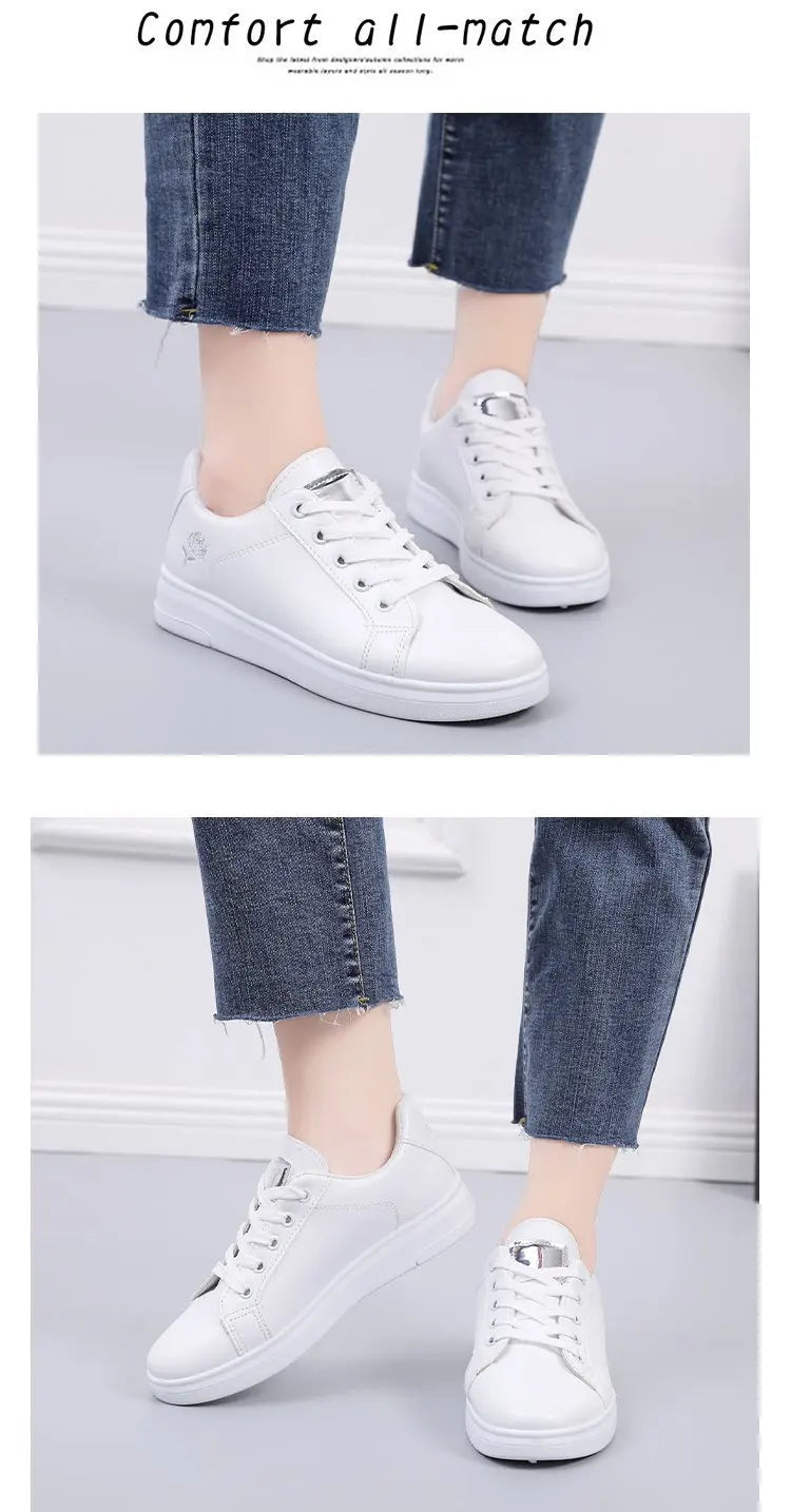 Women Casual Shoes Spring Autumn Sneakers Fashion White Breathable Embroidered Flower Lace-Up Tennis shoes