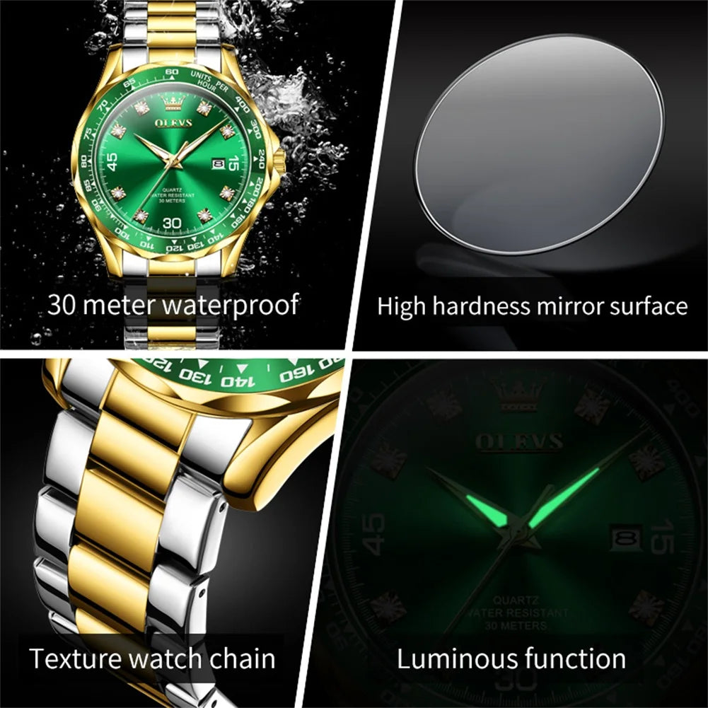 OLEVS Original Men's Quartz Watch Luxury Fashion Green Water Ghost Waterproof Men's Watch Top Class Business Sports Men's Watch