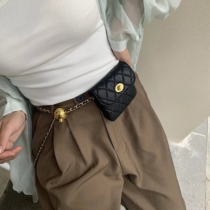 Chain Waist Bag Women Fashion PU Leather Chest Bag Mini Coin Purse