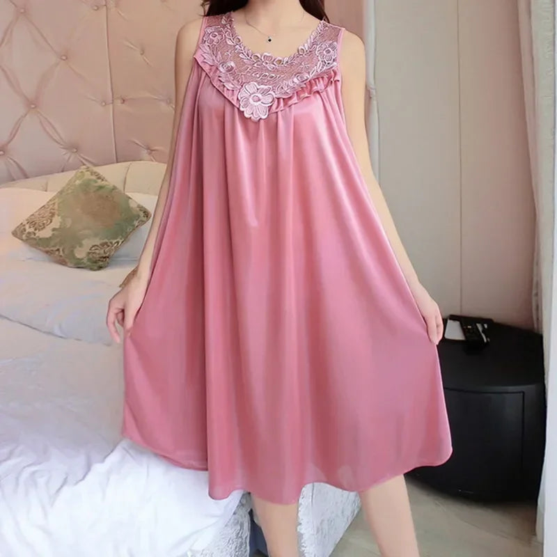 Women Nightgowns Satin Lace Sleepwear Nightwear Sexy Pyjama Women Home Clothing Sleepwear Female Free Size Lingerie Gown Robe