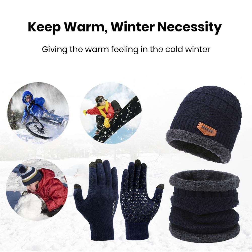 Windproof Hat Scarf Glove Set Cozy Winter Accessories Set Knitted Hat Scarf Gloves for Men Soft Warm Windproof Outdoor Cycling