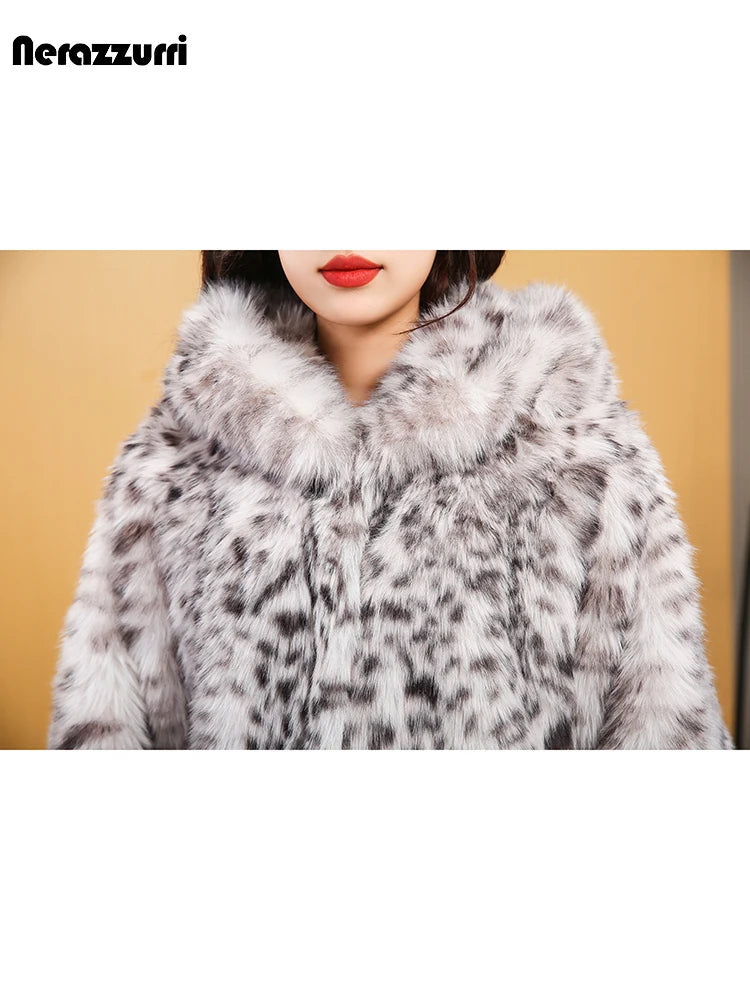 Nerazzurri Autumn Winter Loose Stylish Luxury Colorful Hairy Thick Warm Soft Faux Fur Coat Women with Hood Fluffy Jacket 2023