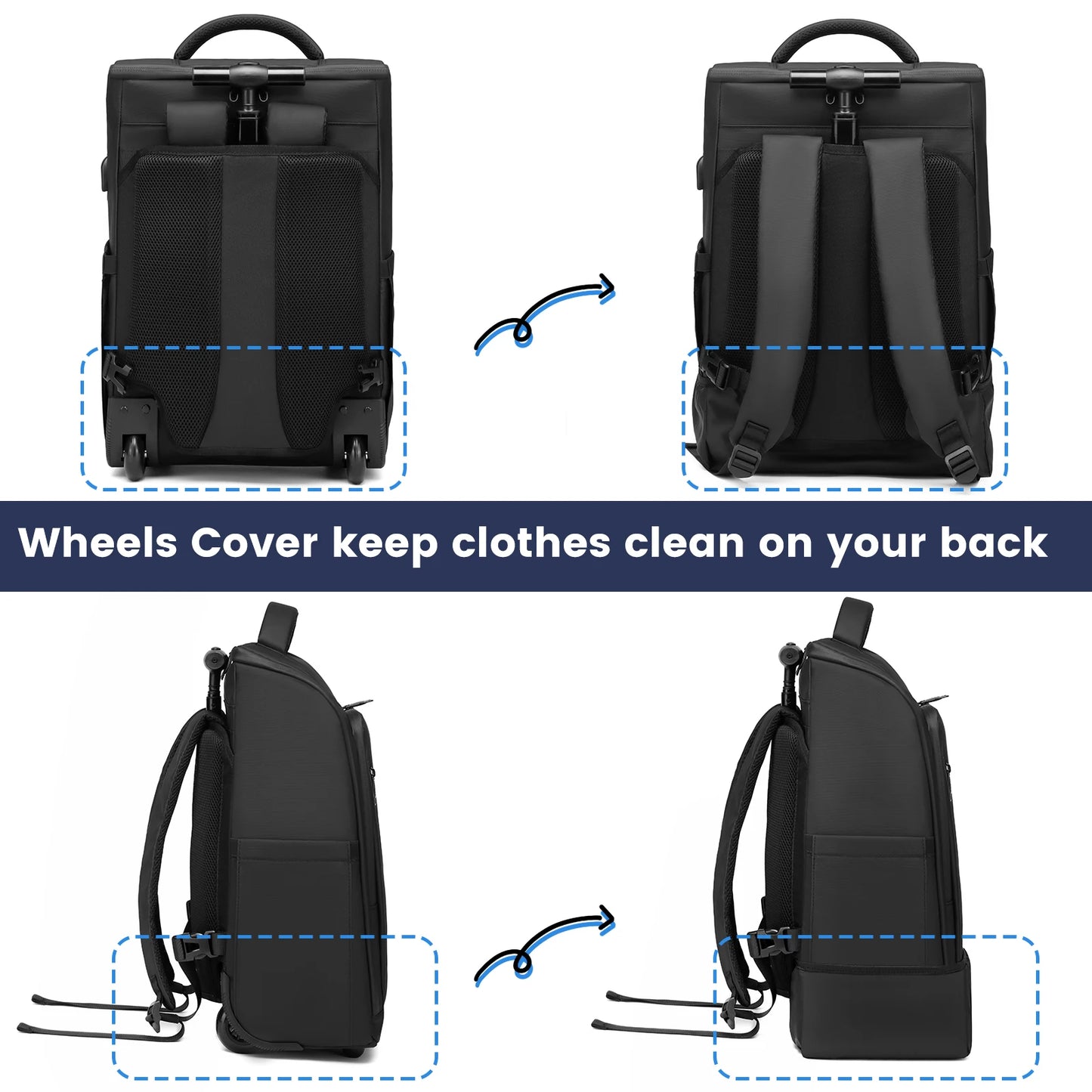 Business Rolling Luggage Backpack Waterproof Backpack with Wheels Travel Trolley Bags Carry on Luggage Bags Cabin Carry on Bag