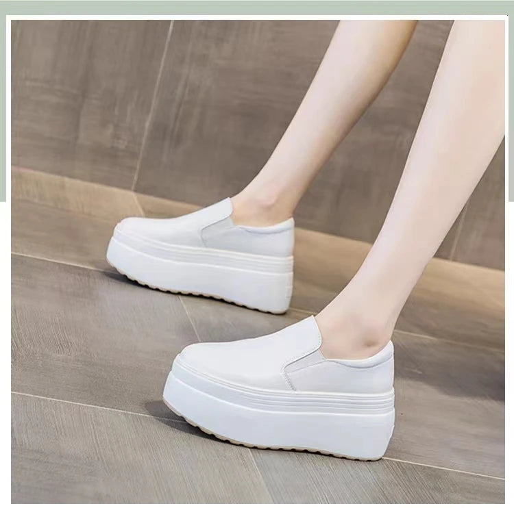 Autumn Loafer 8CM Platform Shoes Flats White Slip on Casual Shoes Slipony Women Sneakers Shoes Breathable Comfy Summer Sneakers