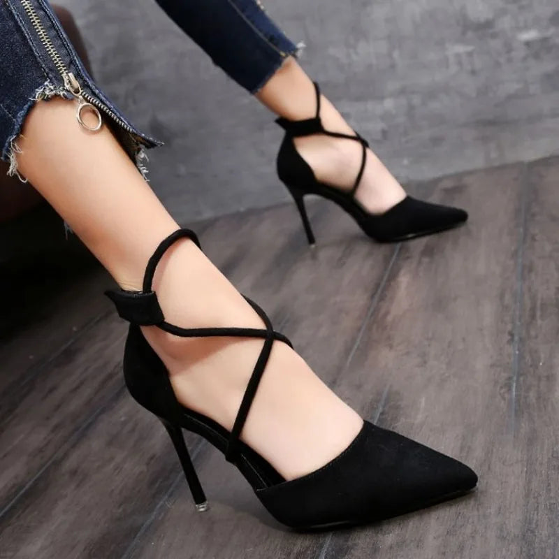 Women's High Heels 9cm2023 New Pointy Stiletto Fashion Sexy Black Wedding Shoes Nude Bride Shoes Sandals Zapatos De Mujer