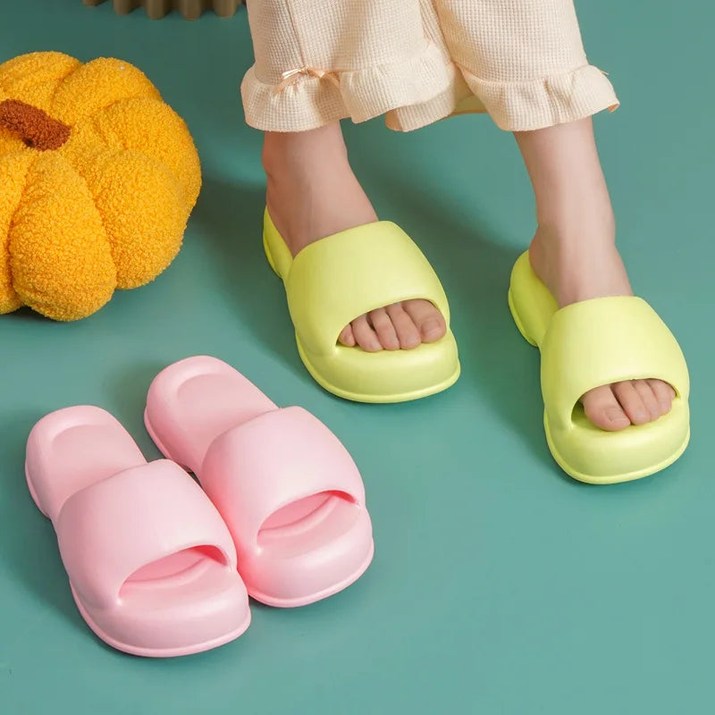 Ladies High Heels House Slippers Summer New Flip Flops Woman Eva Soft Sole Flat Shoes Non-Slip Slides Beach Sandal Candy Color