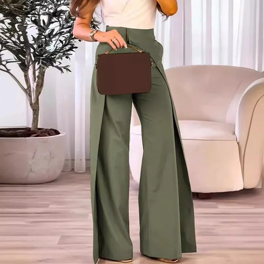 Spring Summer New Women's Clothing Solid Color Fashion Staggered Design Casual Wide Leg Pants Loose Trouses