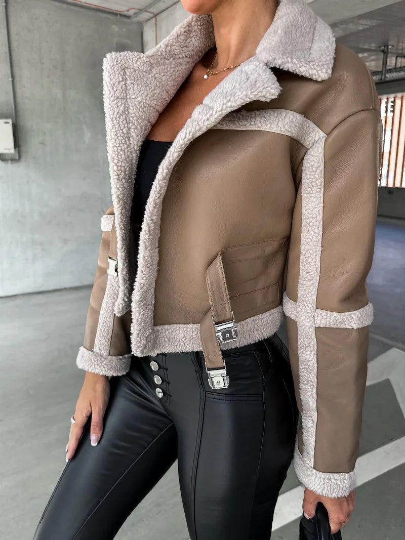 Women's Clothing Autumn and winter new fashionable street solid color fur integrated long sleeved jacket