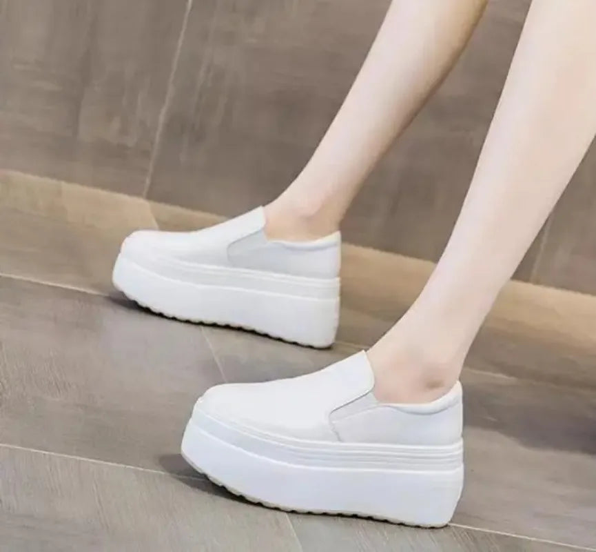 Autumn Loafer 8CM Platform Shoes Flats White Slip on Casual Shoes Slipony Women Sneakers Shoes Breathable Comfy Summer Sneakers