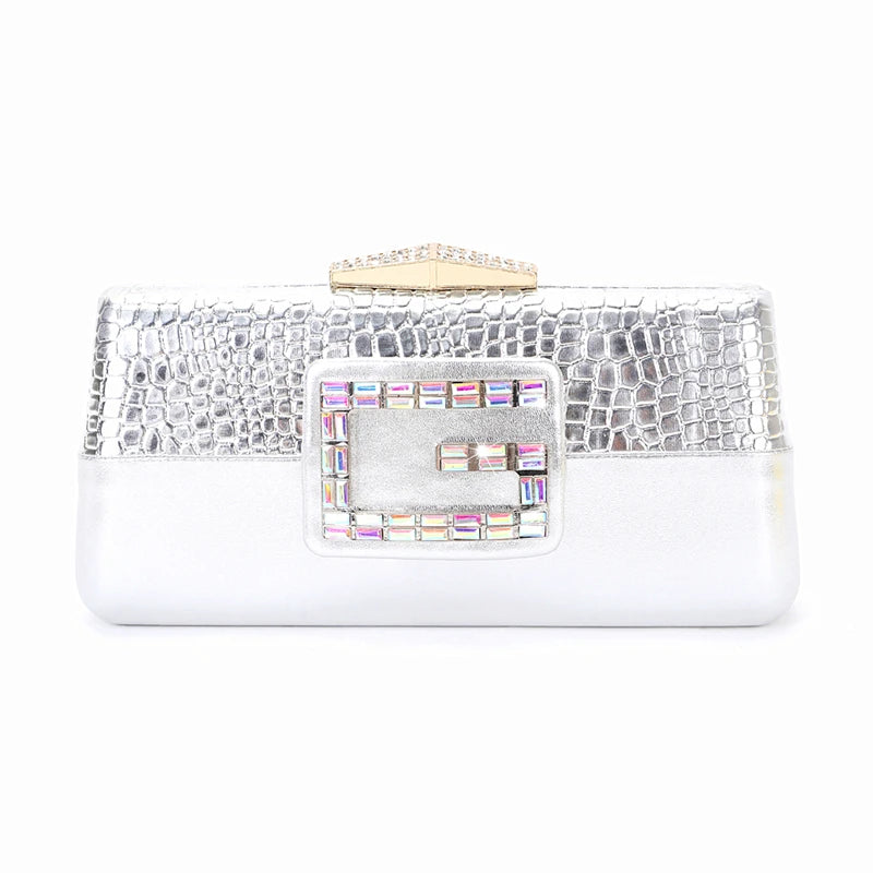 Latest Crystal Thick Heel Stone Pattern plus size Slippers Size 35-45 Diamond Clutch Dinner Women's Shoes and Bag suit