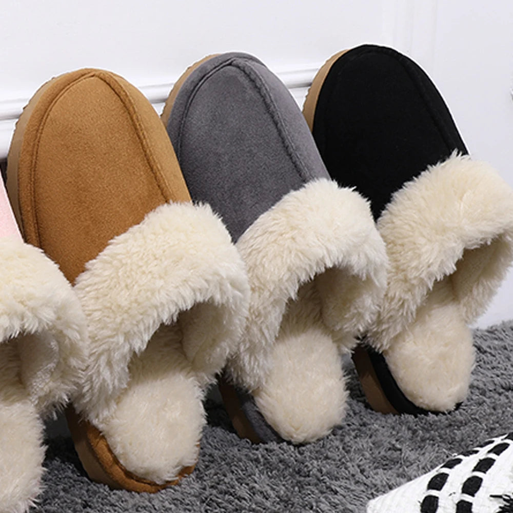 Litfun Faux Fur House Plush Slippers Fluffy Winter Slippers For Women Furry Fuzzy Home Shoes Women Warm Comfy Mute Flats Slides