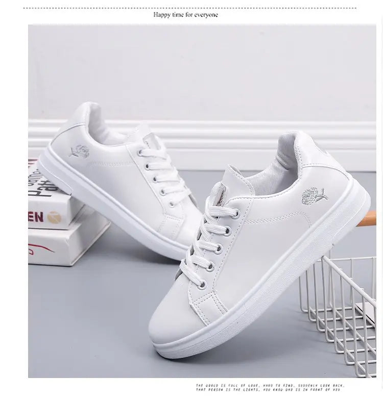 Women Casual Shoes Spring Autumn Sneakers Fashion White Breathable Embroidered Flower Lace-Up Tennis shoes