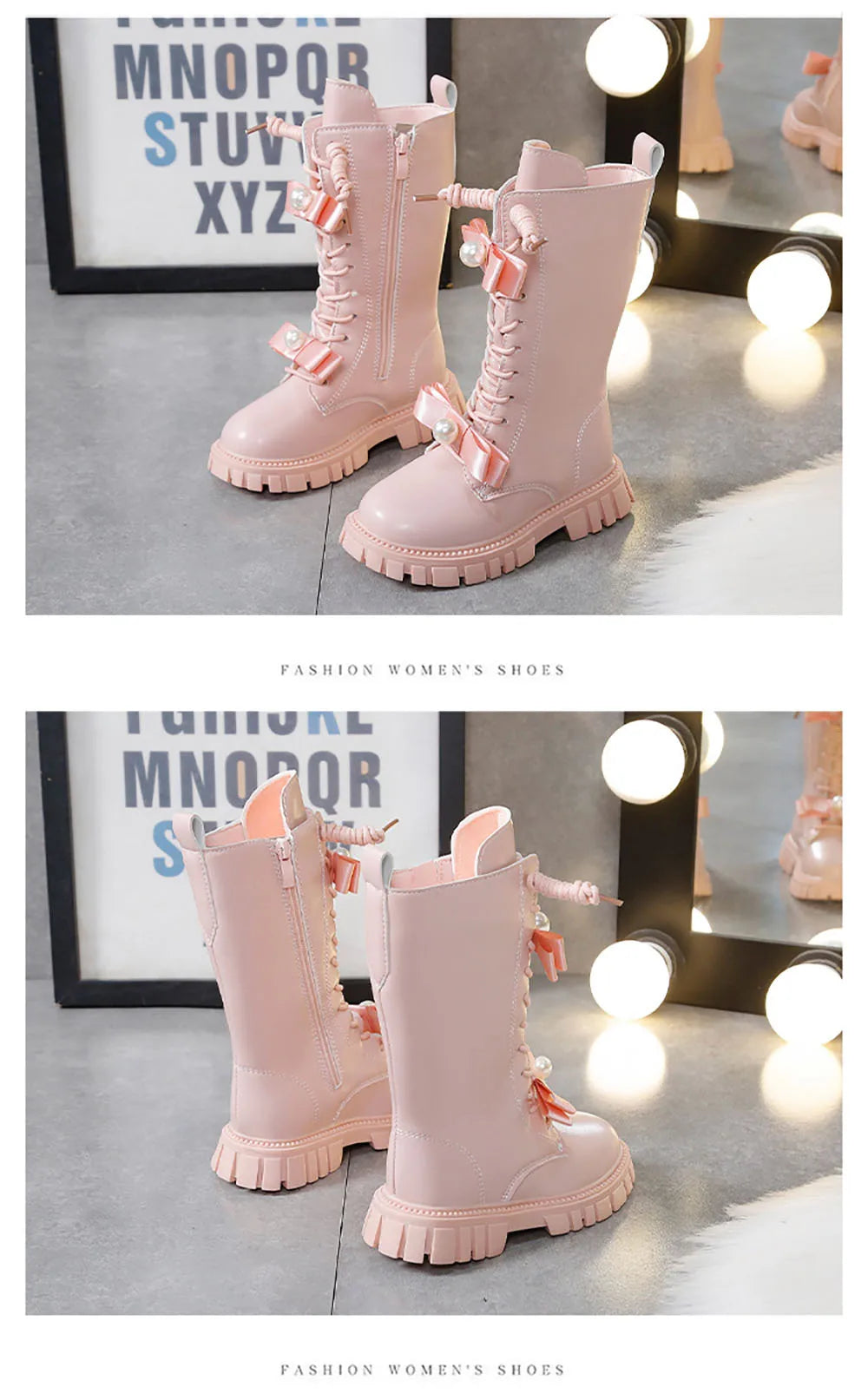 Winter Long Boots For Girls Luxury Pearl Bow Teenager Girl's Fashion Boots Faux Fur Thick Warm Cotton Snow Boots For Girls