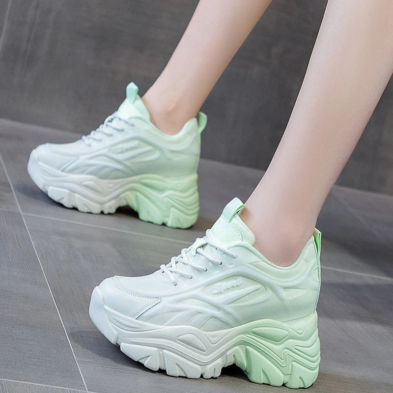 Women's Mix Color Chunky Sneakers 2023 Spring Breathable Mesh Platform Sports Shoes Woman Lace Up Thick Sole Casual Shoes Mujer